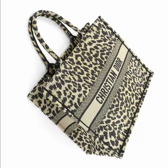 Christian Dior Mizza Book Tote Large Bag Canvas Beige Leopard pattern 50-MA-1201 - Picture 6 of 16